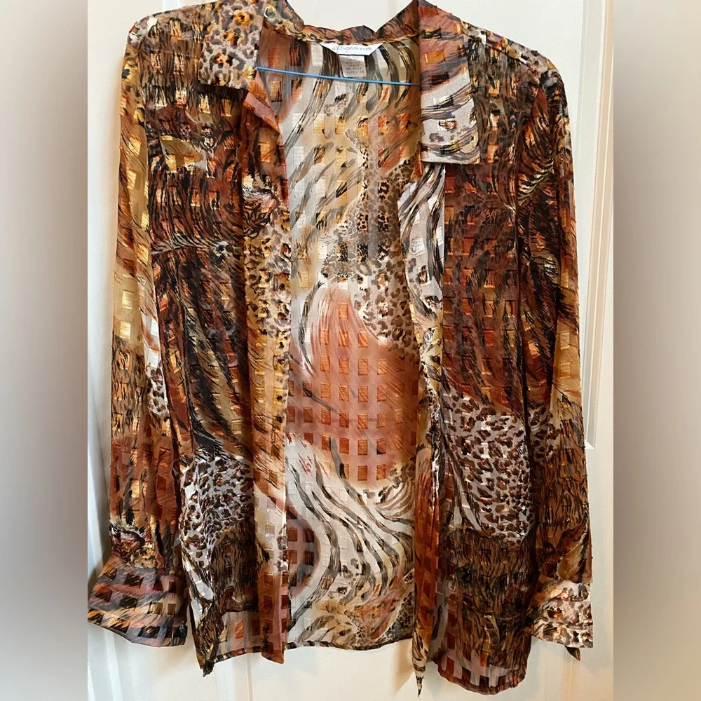 Vintage Semi-Sheer Animal Print Blouse - Picture 1 of 7
